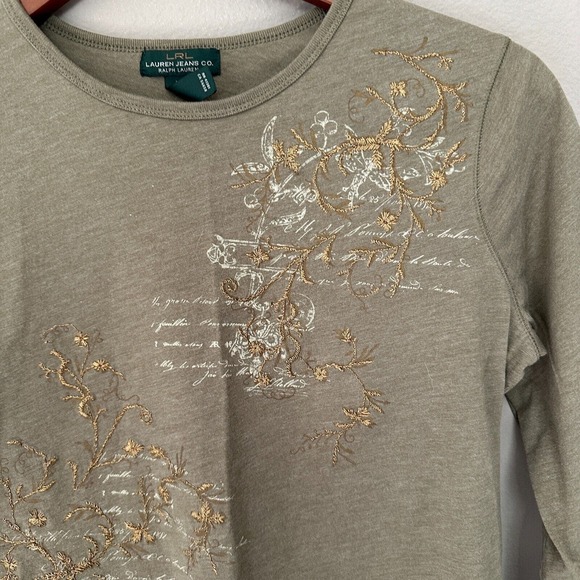 Ralph Lauren Graphic Long Sleeve Tee LRL Logo Floral Design Round Neck Women's M - Picture 2 of 8